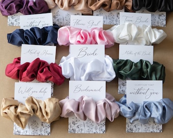 100% Upcycled Bridesmaid Gifts, Bridesmaid Proposal, Bridesmaid Scrunchies, Will You Be My Card Tag Silk Scrunchie Tags Help Me Tie The Knot