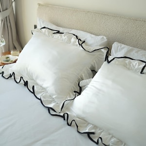 Pure 100% Silk Pillowcase, Silk Pillowcase, Ruffled Pillow Case, Silk Pillow Cover Pillow Case  with Zip Double Sided (50x75cm - 20x30in)