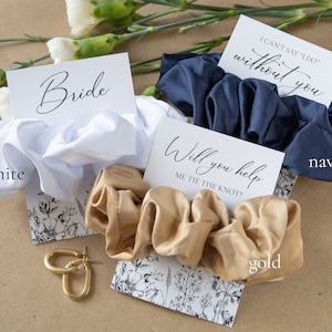 100% Upcycled Bridesmaid Gifts, Bridesmaid Proposal, Bridesmaid Scrunchies, Will You Be My Card Tag Silk Scrunchie Tags Help Me Tie The Knot image 5