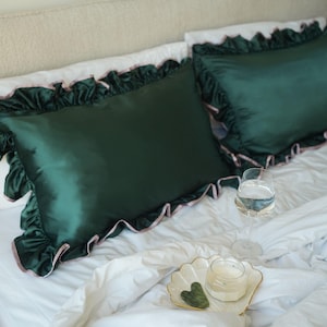 Ruffled Pillowcase, Pure 100% Silk Pillowcase, Silk Pillowcase, with Zip Pillow Case  Double Sided Silk Pillow Cover (50x75cm - 20x30in)