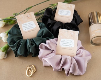 100% Upcycled Silk Scrunchie, Hair Scrunchies, Scrunchies, Satin Scrunchie, Large Small Handmade Green Scrunchy Set Oversized Gift Big Ties
