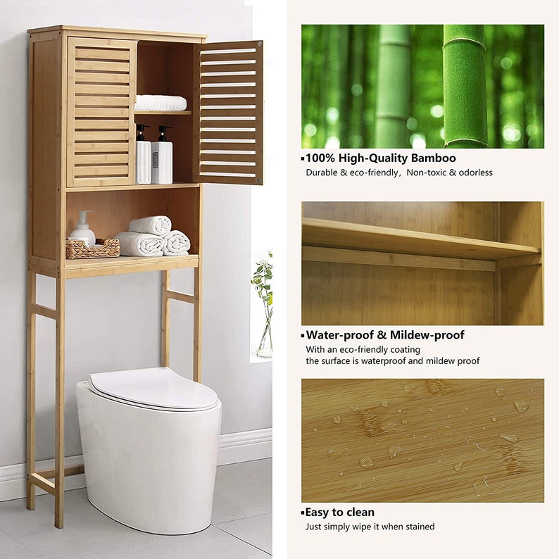 Bamboo Over the Toilet Storage Bathroom Space Saver Etsy