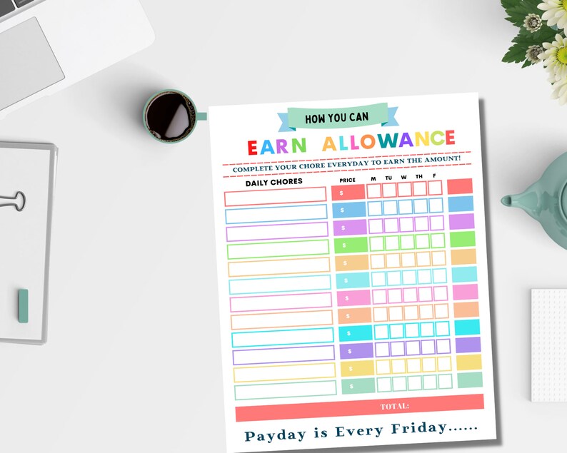Allowance Tracker for Kids Printable Allowance Chore Chart - Etsy