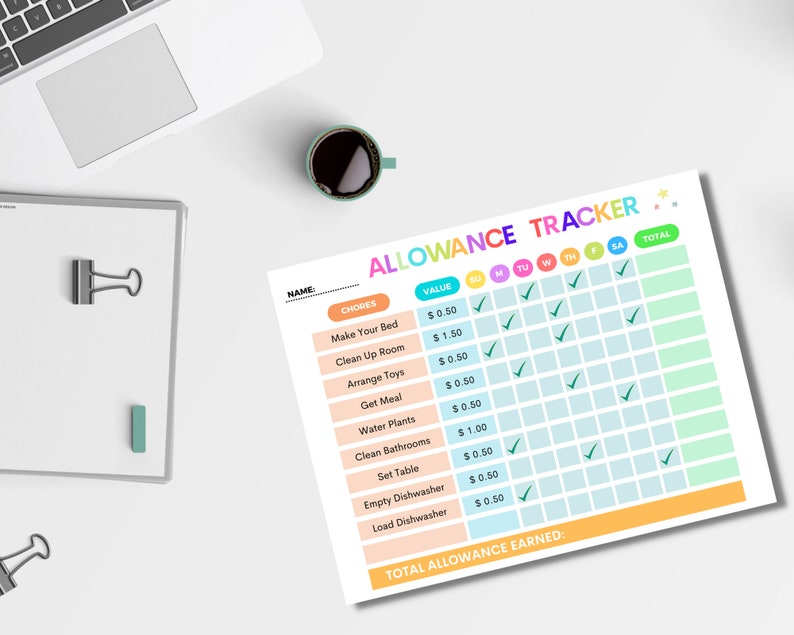 Allowance Tracker for Kids Printable Allowance Chore Chart - Etsy