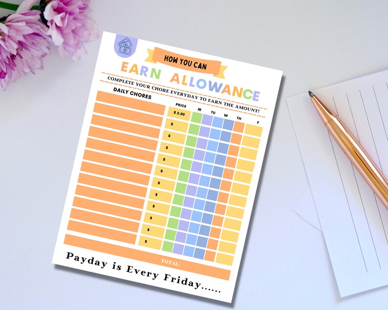 Allowance Tracker for Kids Printable Allowance Chore Chart - Etsy
