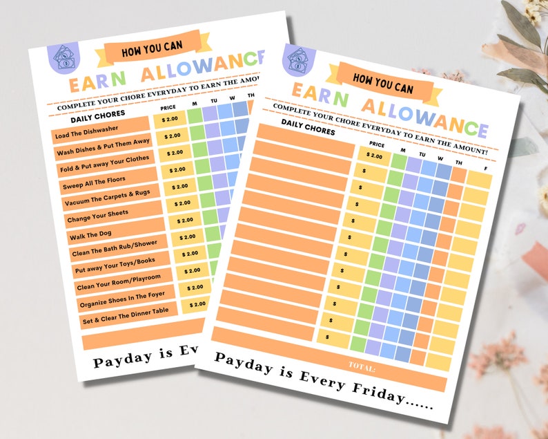 Allowance Tracker for Kids Printable Allowance Chore Chart - Etsy