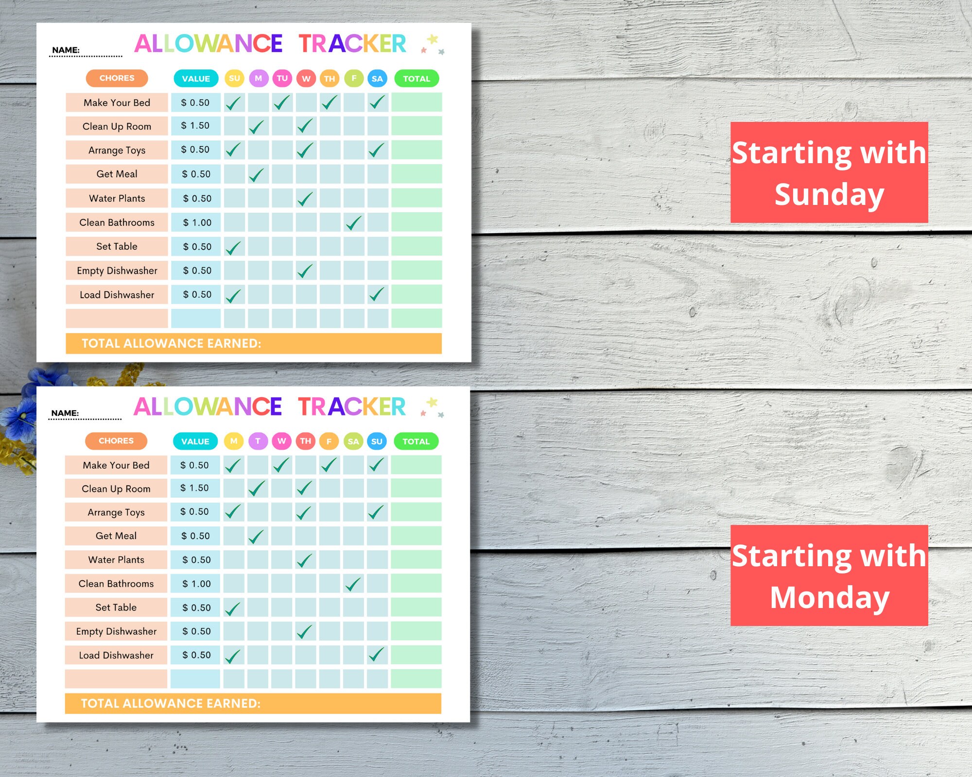Allowance Tracker for Kids Printable Allowance Chore Chart - Etsy Canada
