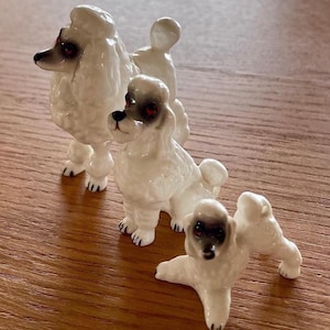 Vintage Bone China Poodle Figurines: Miniature Family Set, Made in Japan