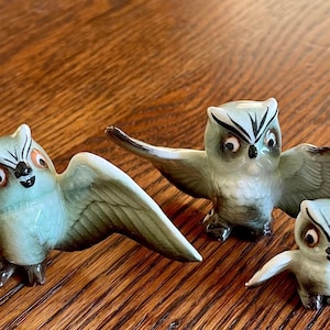 Vintage Miniature Owl Figurines - Set of 3 - 1950s Ceramic Collectible