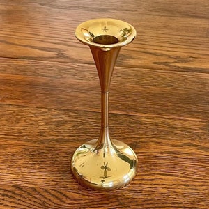Vintage Solid Brass Candle Holder: Tapered Top, Wide Base