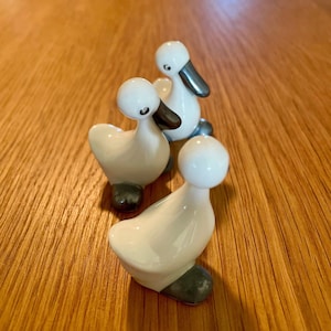 Vintage Pelican Miniature Figurines - Set of 3 - Bone China White & Silver - Made in Japan