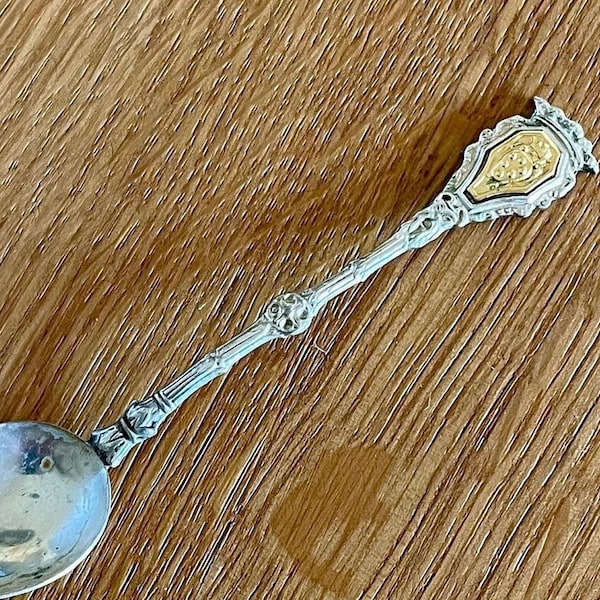 Vintage Italy Italian Silver Demitasse Souvenir Spoon with Brass Medallion