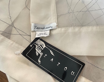 ZazouLuxe 100% Silk Organza Wrap - Ivory with Black & Silver Detail