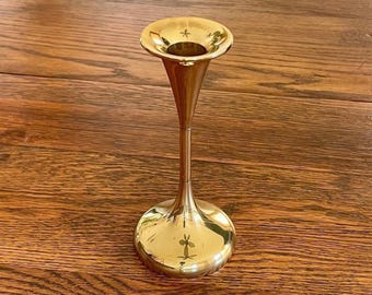 Vintage MCM Solid Brass Candle Holder: Tapered Top, Wide Base