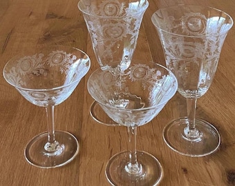 Vintage Etched Floral Stemware (Set of 2) Wine or Cocktail
