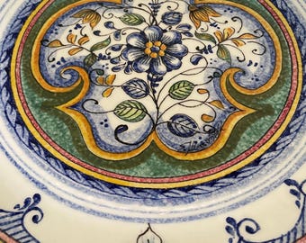 Vintage Italian Majolica Daisy Plate, Hand Painted Ceramic Centerpiece, Signed C.S.B.