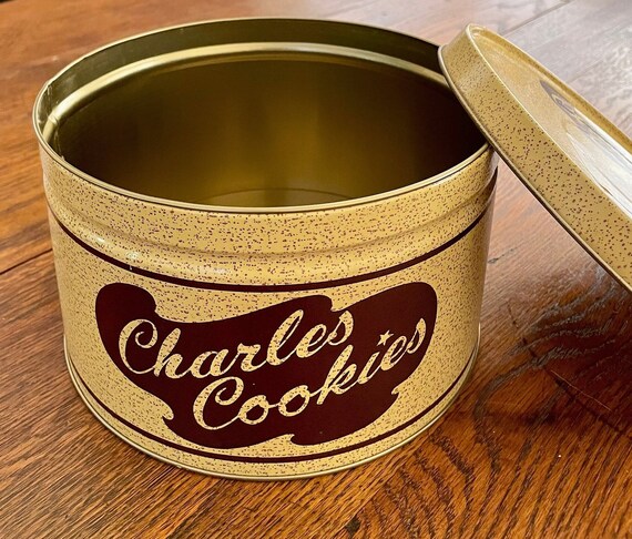 Vintage Charles Chips Tin Container, Collectible Tin Old Tin Chip