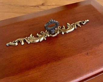 Vintage Art Deco Wood Box with Ornate Metal Handle - Keepsake Storage