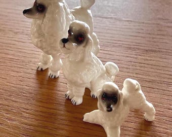 Vintage Bone China Poodle Figurines: Family Trio, Made in Japan