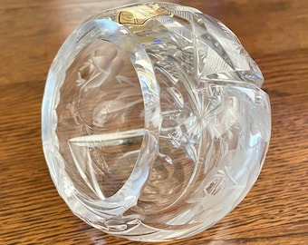 Vintage Poland Lead Crystal Vase: Hand-Cut Glass, Unique Angled Top, Pineapple Fan Design