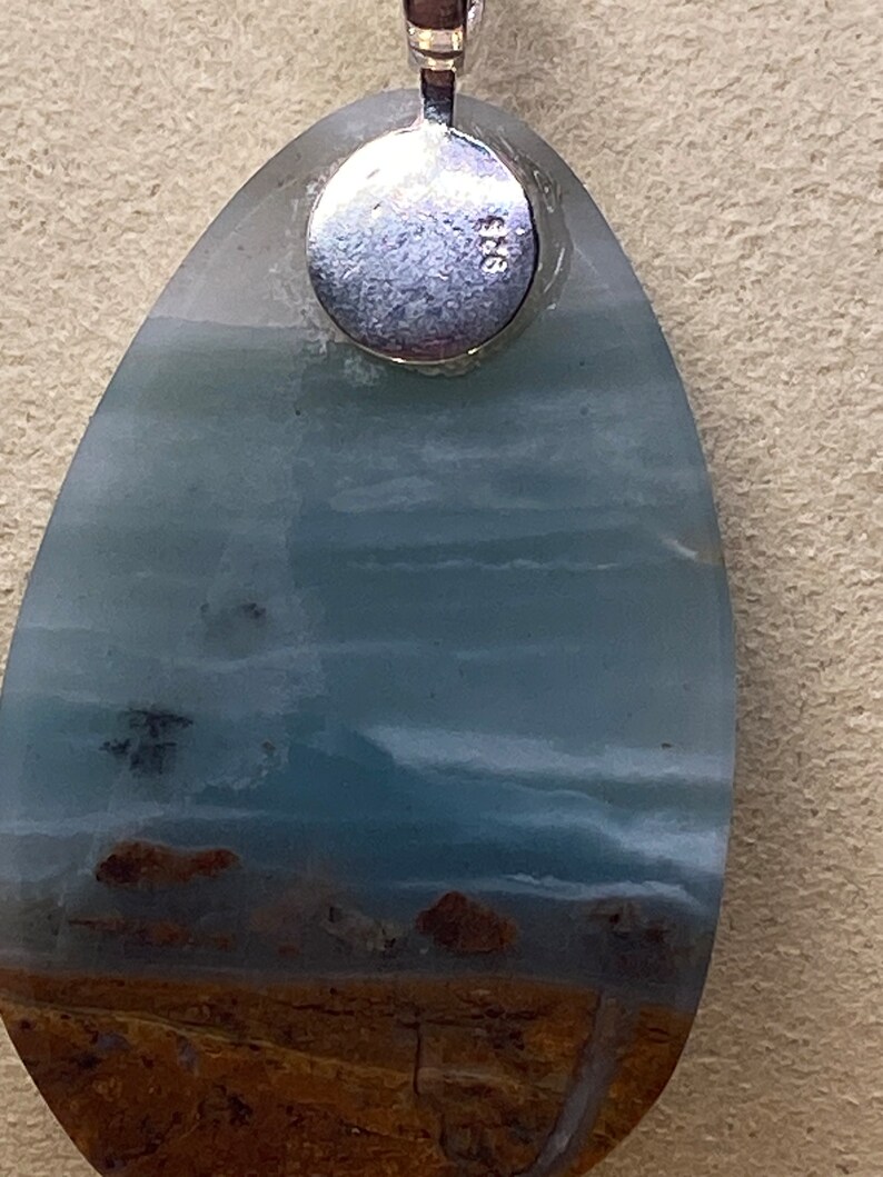 British Columbian Ocean Picture Stone Cabochon Pendant Necklace. 39mm X ...