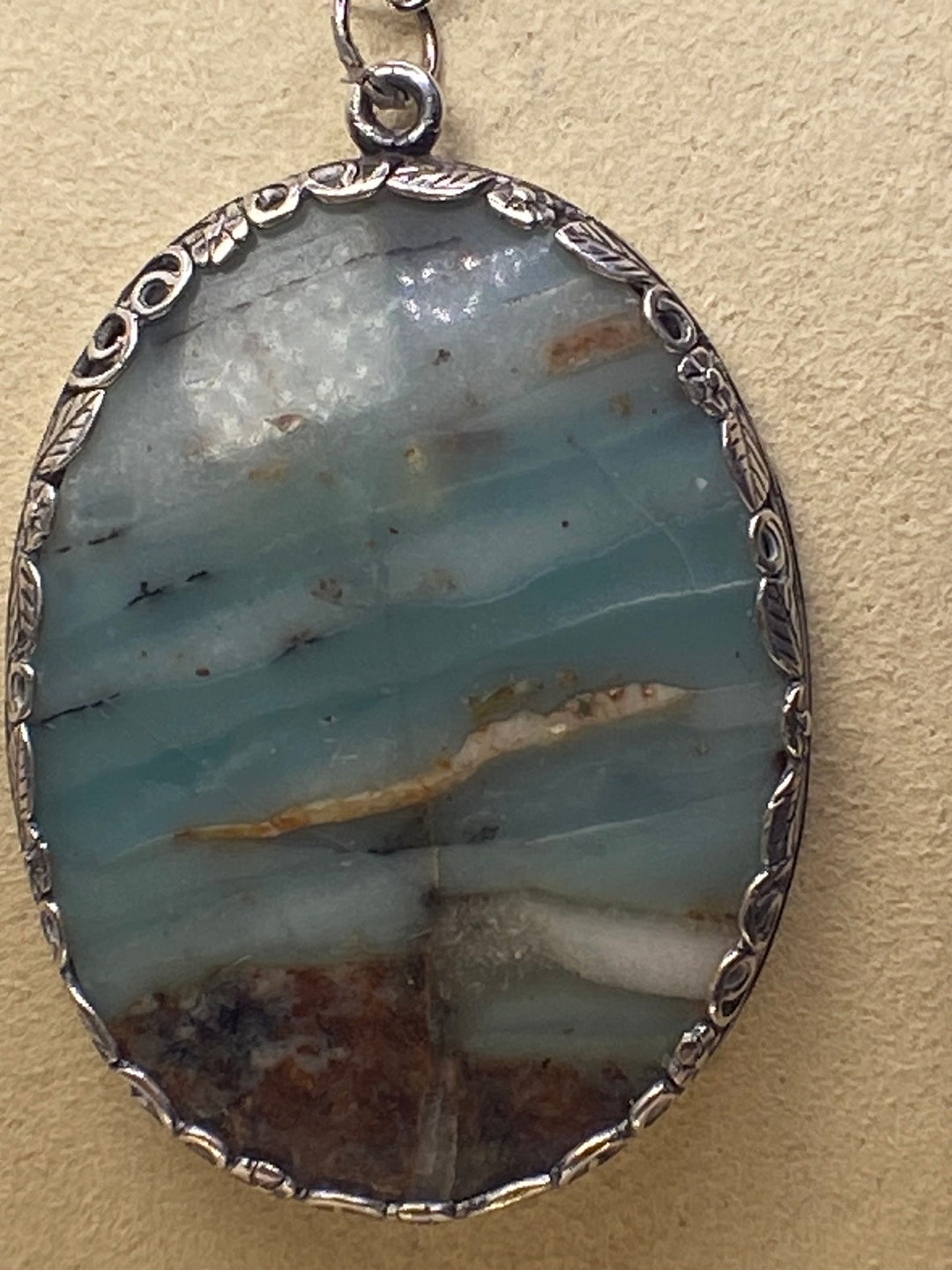 British Columbian Ocean Picture Stone Cabochon Pendant Necklace. 42mm X ...