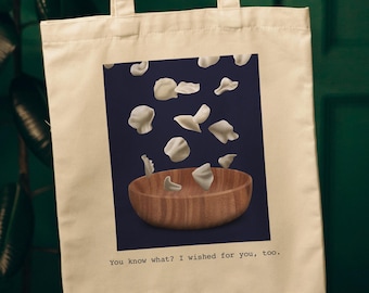 True Love Spell, Flying rose petals, I wished for you too, Witches, Guess the Movie Quote, Halloween Cotton Canvas Tote Bag
