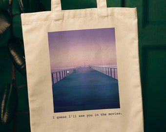 I&#39;ll see you in the Movies, Dock at Sunset, Hollywood, Guess the Movie Quote, Cotton Canvas Tote Bag