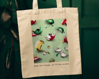 Keep the change ya filthy animal, Smashed Ornaments, Christmas, Guess the Movie Quote, Cotton Canvas Tote Bag