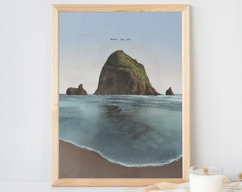 Never Say Die, Cannon Beach, Guess the Movie Quote, Hand drawn Print Poster