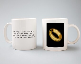 One ring to rule them all, Golden Ring, Guess the Movie Quote, White Coffee Mug