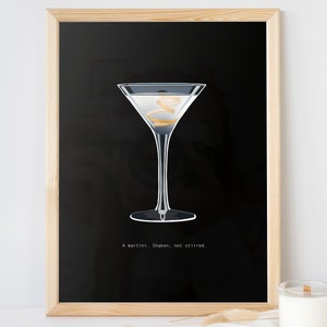 Vesper Martini, Shaken not stirred, Guess the Movie Quote, Hand drawn Print Poster
