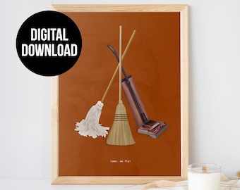 Come we fly, Witches Broom, Mop, and Vacuum, Guess the Movie Quote, Halloween Poster, Digital File