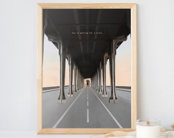 You&#39;re waiting for a train, Paris Bridge, Guess the Movie Quote, Hand drawn Print Poster