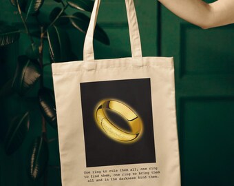 One ring to rule them all, Golden Ring, Guess the Movie Quote, Cotton Canvas Tote Bag