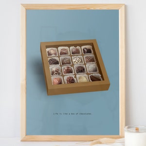 La vida es como una caja de chocolates, Adivina la cita de la película, Póster impreso dibujado a mano