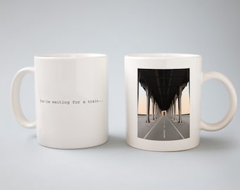 You&#39;re waiting for a train, Paris Bridge, Guess the Movie Quote, White Coffee Mug
