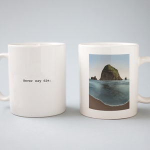 Nunca digas morir, Cannon Beach, Adivina la cita de la película, taza de café blanca