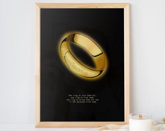 One ring to rule them all, Golden Ring, Guess the Movie Quote, Hand drawn Print Poster