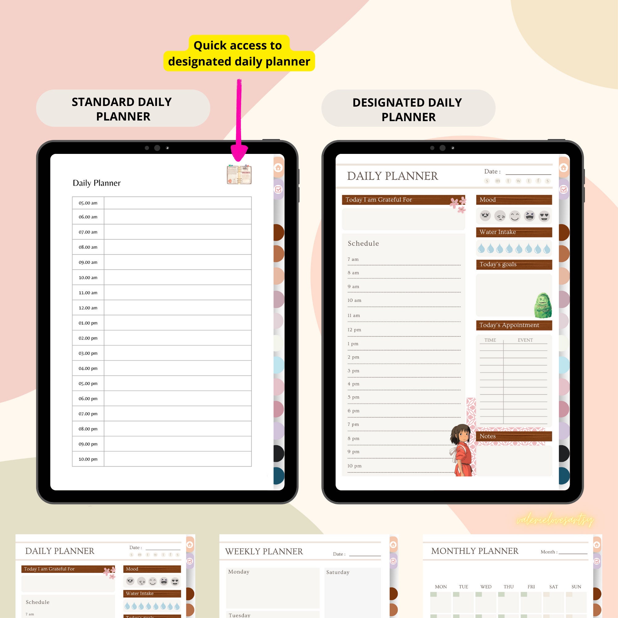 Anime Printable & Hyperlinked Digital Notebook, Undated Planner, Cute