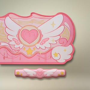 Cute Pink Heart Angel Kawaii Style Desk Decor - Durable, Soft Desk Protector for Home or Office Workspace - Full Set Desk Mat Mousepad