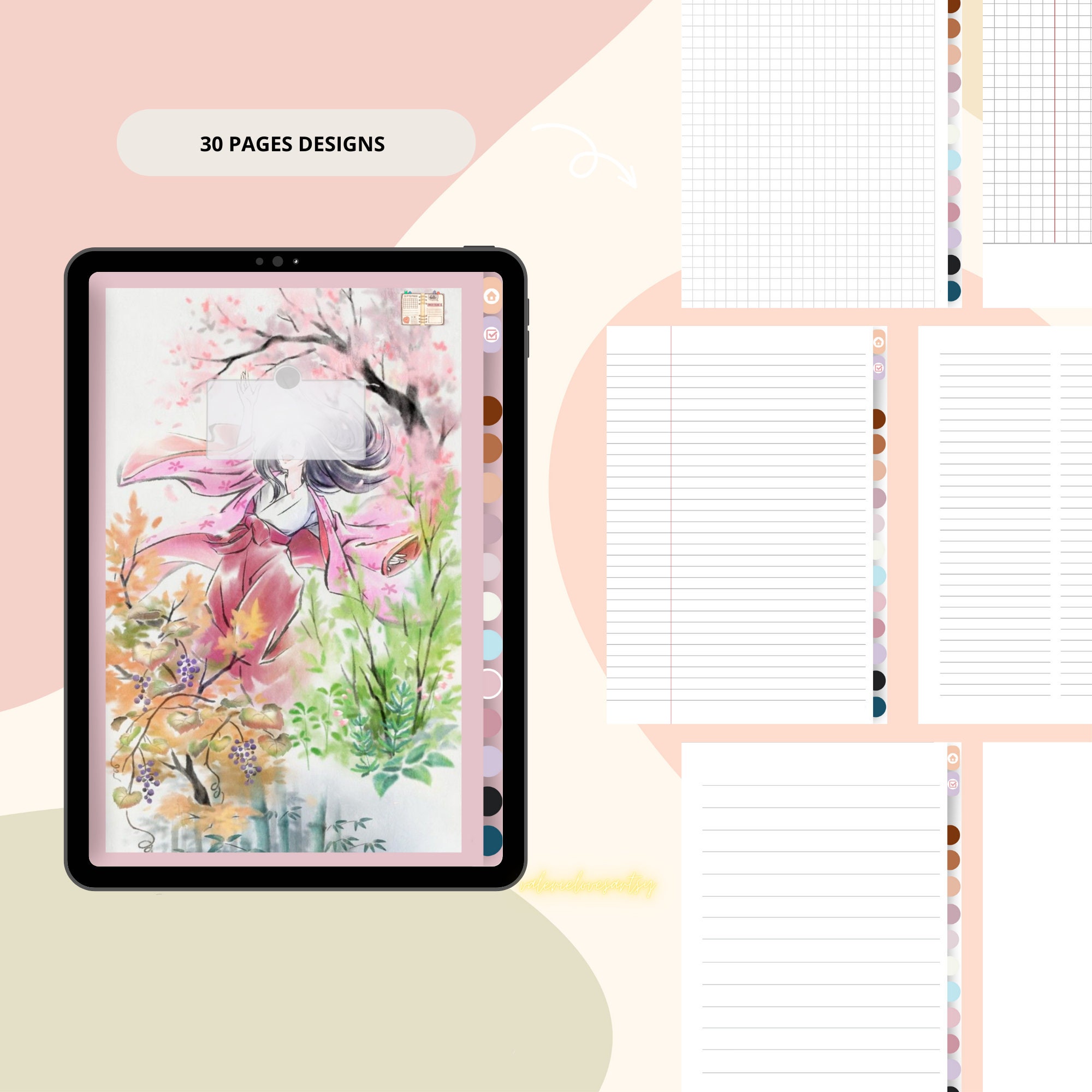 Anime Printable & Hyperlinked Digital Notebook, Undated Planner, Cute