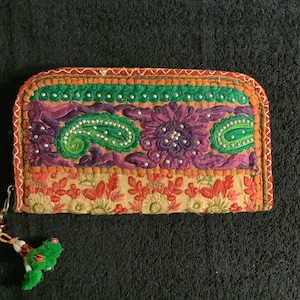 Purple and Green Boho Clutch Wallet
