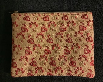 Pochette Boho dorée/marron et rouge foncé