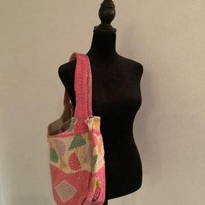 Pink Boho Kantha Oversized Purse Bag
