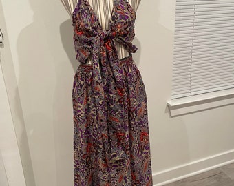 100% Silk Purple Paisley Print Dress