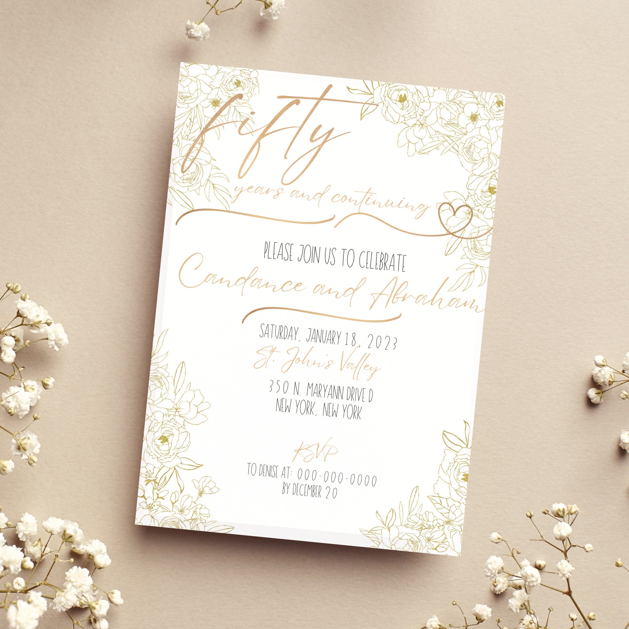 50th Golden Wedding Anniversary Invitation, 50th Anniversary - View #7