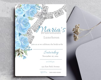 Bridesmaid luncheon invitations, printable invitation, shower invitation, bridal brunch invite, dusty blue invitations, floral wedding