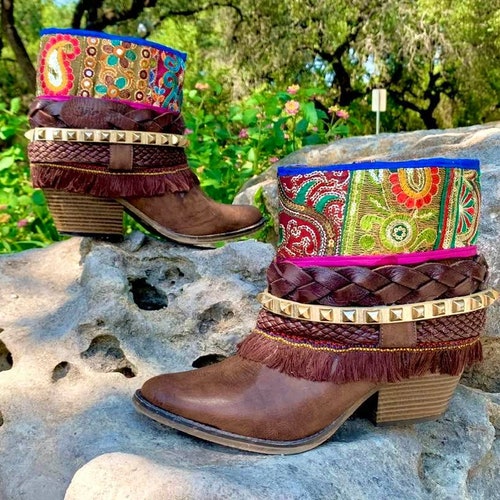 On SALE!! Upcycled Cowboy popular Boots Boho Boots Gypsy Cowgirl Boots Decorated Cowboy Boots Reclaimed and Reinvented MIA Gambits Joshuas Size 10