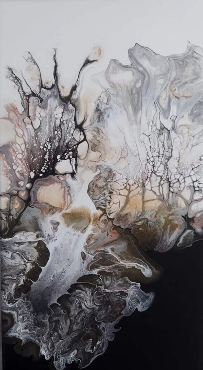 Iridescent Gold Abstract Dutch Pour Painting on Canvas Black White and ...